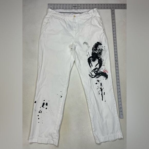 Polo Ralph Lauren Lobster Art Print Chino Pants Men 34 x 32 White - Picture 7 of 8